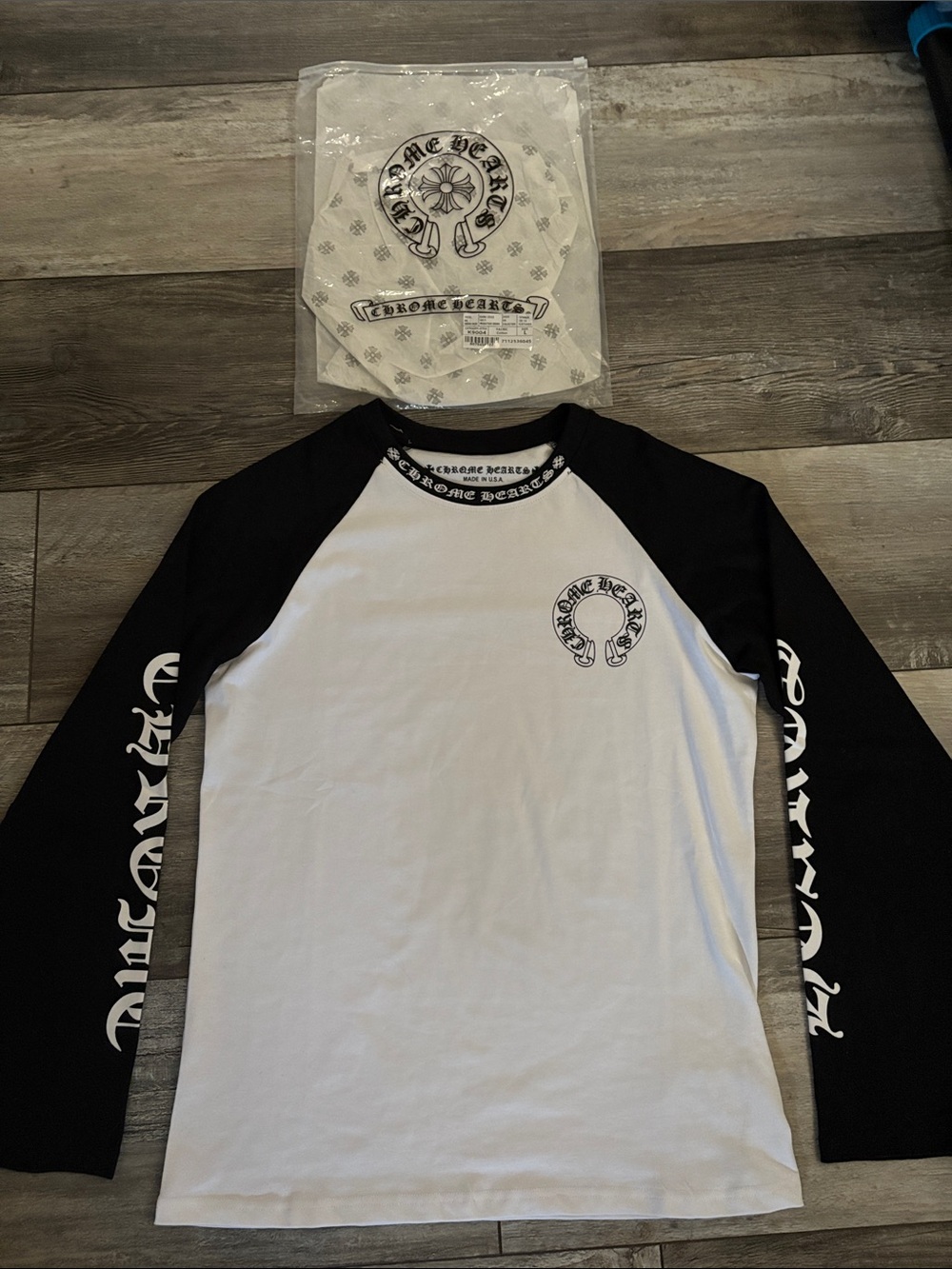 Chrome Hearts Black & White Raglan Logo Long Sleeve Tee